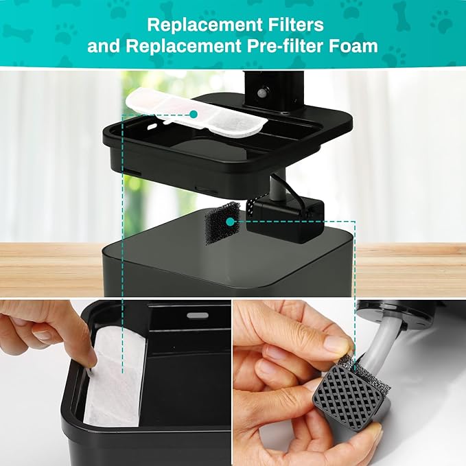 6 Packs Replacement Filters for Battery Operated Cat Water Fountain, 6 Set Pet Fountain Filter for 84oz/2.5L Wireless Cat Drinking Fountain Indoor, Stainless Steel Cordless Multi-Filtration System