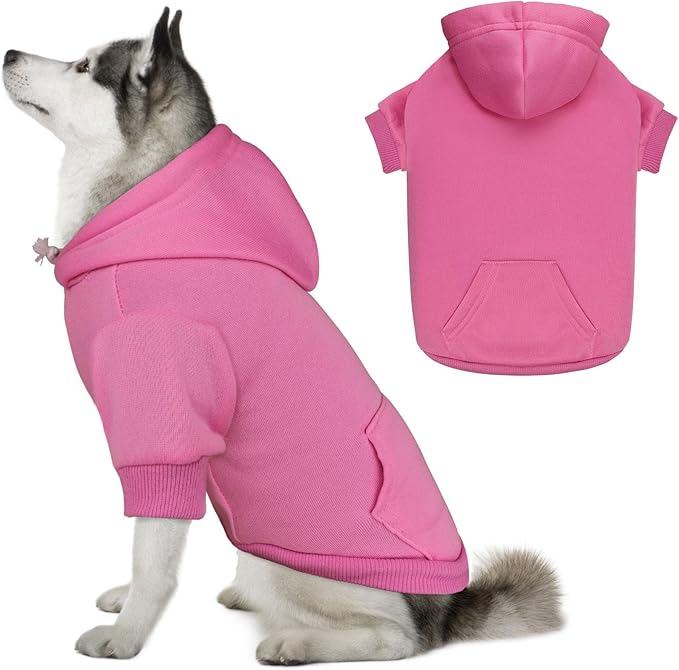 Dog Hoodie Sweater - Solid Soft Brushed Fleece Dog Clothes with Pocket (Pink, XXL)