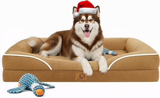 Homemate Dog Bed for Extra Large Dog: 48x35 inch Orthopedic Large Dogs Bed XXL Outdoor Pet Cat Bed Sofa Supplies with Toy Dogs Crate Pad Couch with Removable Washable Cover & Non-Slip Botton Brown