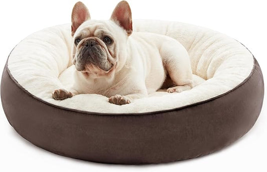Love's cabin Round Donut Cat and Dog Cushion Bed, 25in Pet Bed for Small or Medium Dogs, Anti-Slip & Water-Resistant Bottom, Soft Durable Fabric Pet Beds, Washable Calming Cat & Dog Bed Brown