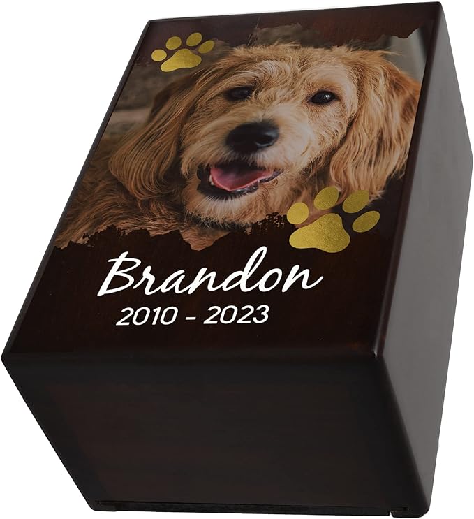 Custom Pet Keepsake Urns for Dogs, Wooden Box for Pet Ashes with Photo for Your Beloved Pets, Pet Cremation Urns as Sympathy Gifts for Pet Lovers - Small, 6" x 4" x 2.75" (Design 5)