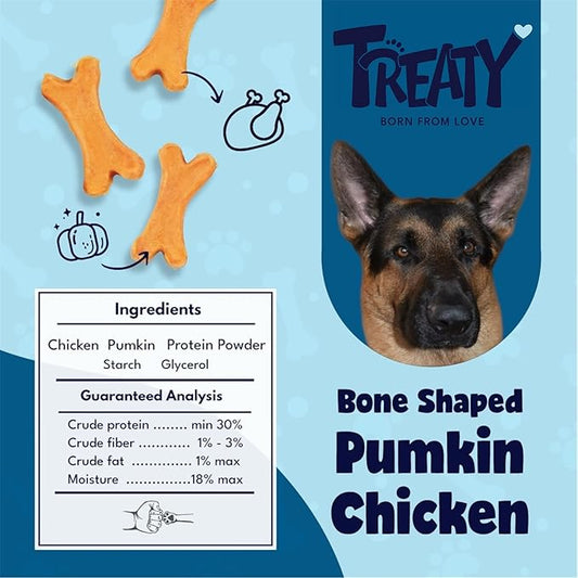 Treaty Healthy Pumpkin Puree Chicken Dog Treats Baked Bone Shape All Natural Grain Free Human Grade Ingredients 16oz