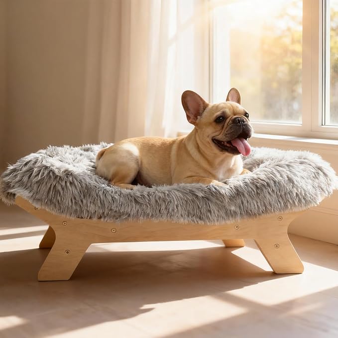 Elevated Dog Bed Frame and Mattress with Washable Cover Small Sized,Natural S Up to 40lbs
