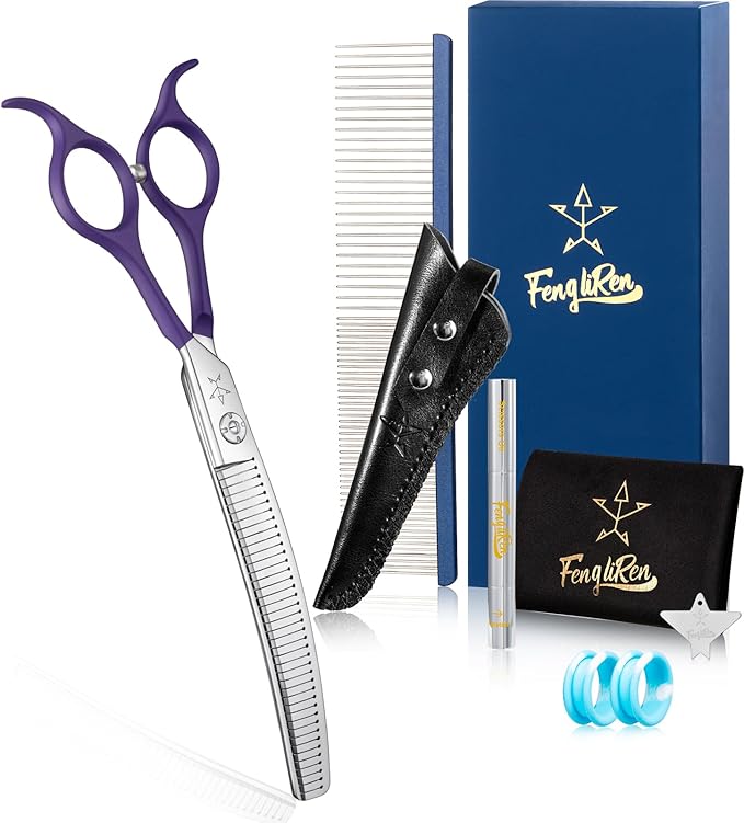 High-end Professional Dog Grooming Curved Thinning Scissors Teeth Blending Shears Pet Texturizing Thinner Blender Shears 7 Inch Extremely Very Sharp Made Of Stainless Steel Alloy For Dog Cat Groomer