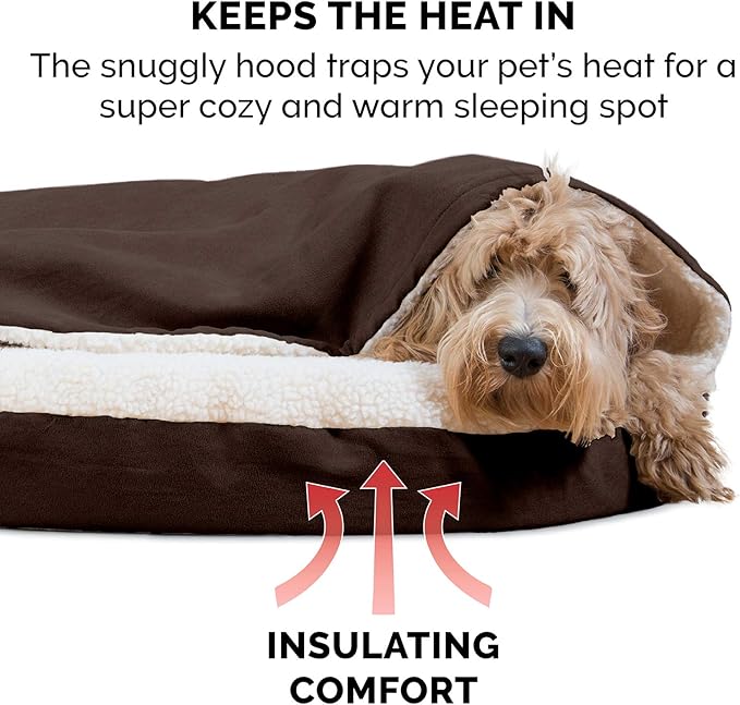 Furhaven 44" Round Cooling Gel Dog Bed for Large Dogs w/ Removable Washable Cover, For Dogs Up to 80 lbs - Sherpa & Suede Snuggery - Espresso, 44-inch