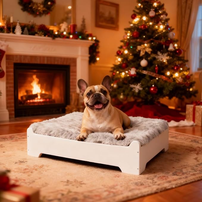 Elevated Dog Bed,27×21 Inch Small Raised Dog Couch with Cover, White S Supports up to 40lbs