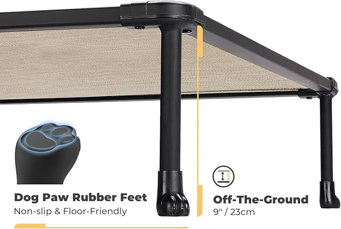 Veehoo Chewproof Elevated Dog Bed - Cooling Raised Pet Cot, Breathable Mesh, Washable & Non-Slip for Large Dogs, Indoor/Outdoor, Beige Coffee Mat and Black Frame, 49x33inches (Model CWC2203A03)