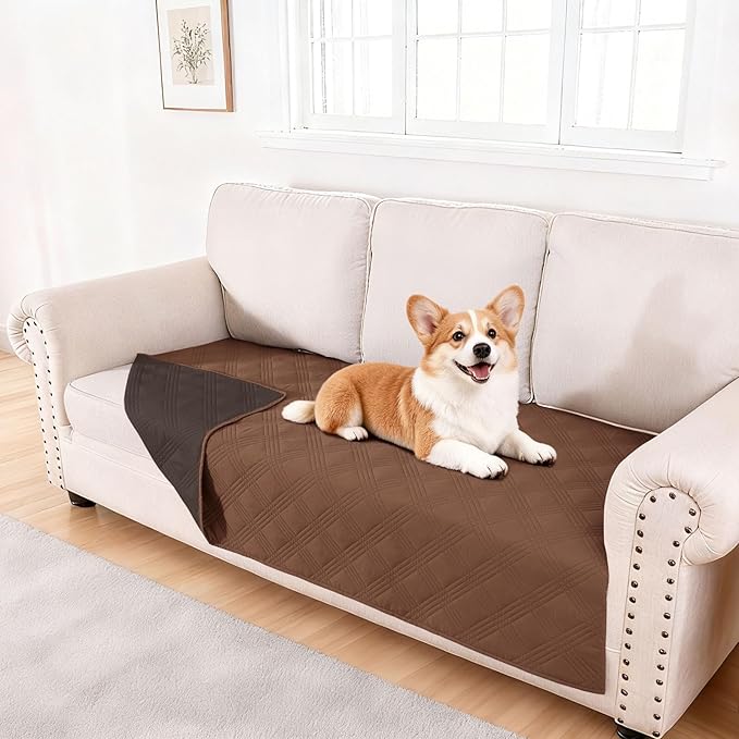 hyha Waterproof Dog Blanket, Reversible Pet Bed Blanket, Soft Sofa Couch Cover for Dogs Washable, Waterproof Pet Couch Covers for Sofa Puppy Cats Furniture Protector(40"x80", Brown/Chocolate)