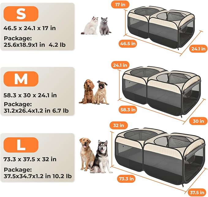 2-in-1 Pop Up Cat Playpen, Detachable into 2 Separate Pens with Additional Doors, Assembly-Free Portable Dog Crates Pet Pen Tent Kennel Kitten Puppy Enclosure Cage Indoor Outdoor Foldable Condo(S)
