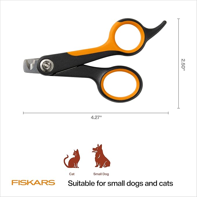 Fiskars Pet Small Pet Nail Clippers, Cat and Dog Nail Clippers, Precision Stainless Steel Blades & SoftGrip Handle, 4.25”, Orange/Black