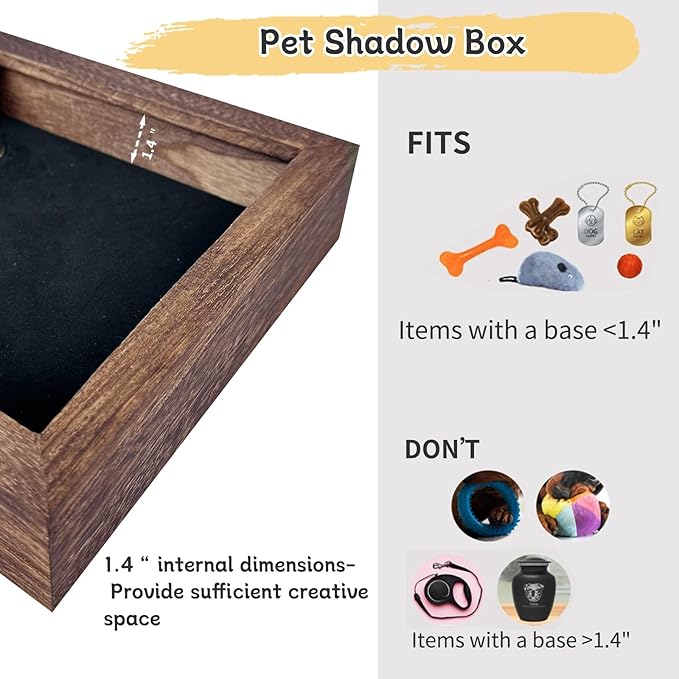 Pet Memorial Shadow Box Gift Dog Memory Display Case Wooden Picture Frame Pet Paw Ink Kit Glass Fur Jar Pets Keepsake Holder for Passed Away Dogs Cats idea Gifts for Pet Lover (Brown Cat Frame)