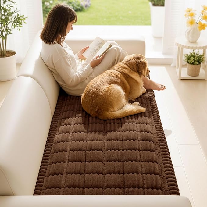 Smiry Couch Cover for Dogs Washable, Non Slip Fuzzy Pet Couch Covers for 3 Cushion Sofa Pet Friendly, Thick Soft Sofa Slipcovers Cushion Protector (Brown, 27.6" x 82.7")