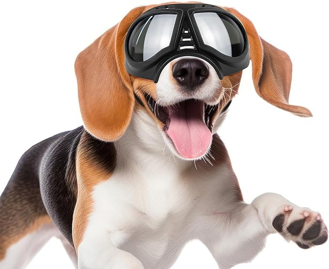 PETLESO Dog Goggles for Small to Medium Breeds, Small Dog Sunglasses UV Protection Windproof Snowproof, Outdoor Driving/Riding/Hiking Eyes Wear, Soft Frame Adjustable Straps, Silver Lens