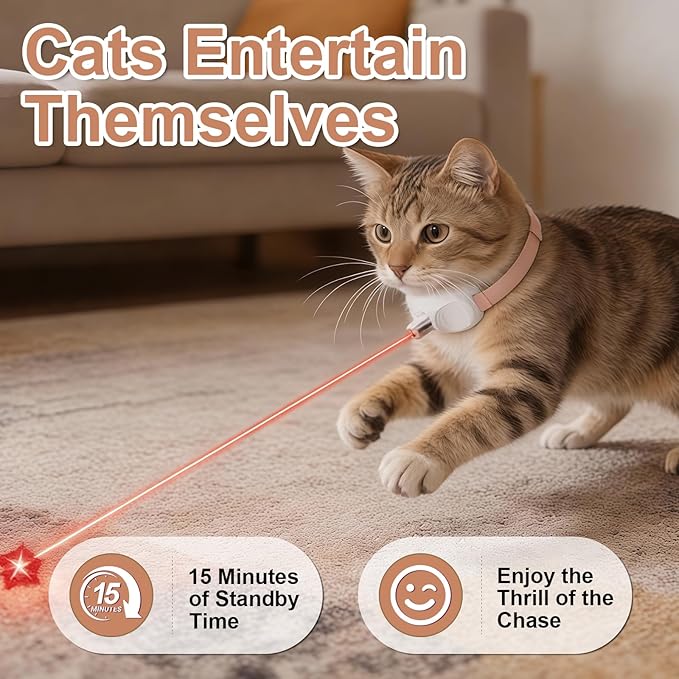 Walfront Interactive Cat Toy, Automatic Pink Light-Up Collar Design, Adjustable Fit 9.1–13.4"(23–34cm) USB Rechargeable 2 Modes Wide Beam Angle, Indoor Activity for Active Cats, Exciting Fun