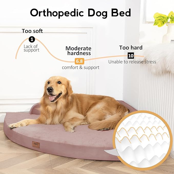 Large Orthopedic Dog Bed with Sides Big Dog Beds with Removable Washable Cover Non-Slip Waterproof Pet Bed for Medium Large Dogs - Pink L