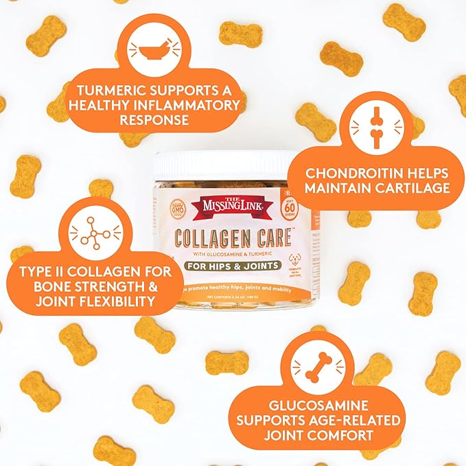 The Missing Link Collagen Care Hip & Joint Soft Chews 60ct - Daily Mobility & Anti-Inflammatory Support for Dogs (Pack of 2)
