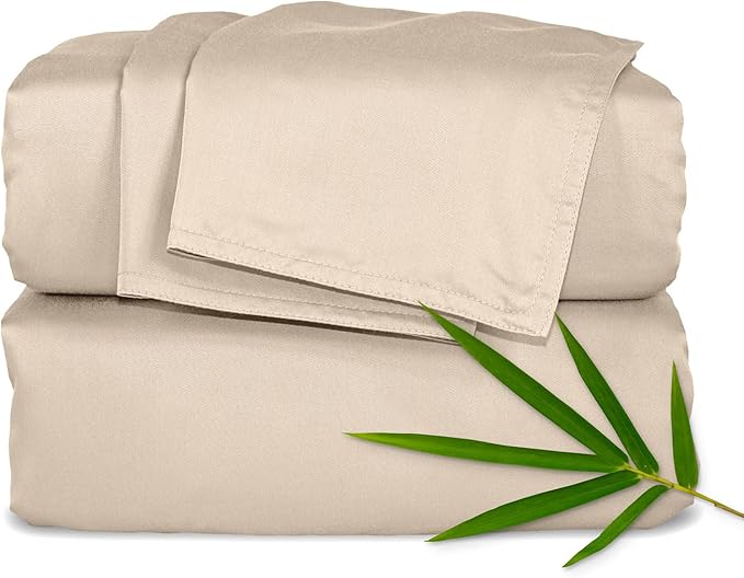 Pure Bamboo Twin Sheets, Genuine 100% Organic Viscose Derived from Bamboo Bed Sheet Set, Luxuriously Soft & Cooling, Double Stitching, 2 Year Quality Promise (Twin, Taupe)