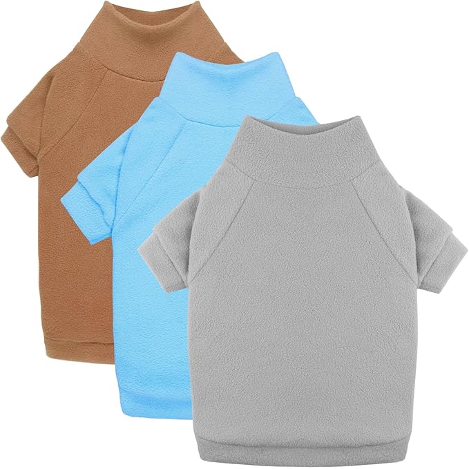 3 Pack Dog Sweater Fleece Pet Clothes Turtleneck Soft Warm Pet Sweatshirt Dog Sweaters for Small Dogs Sweaters for Medium Dogs Boy Girl(Gray+Blue+Coffee,S/M)