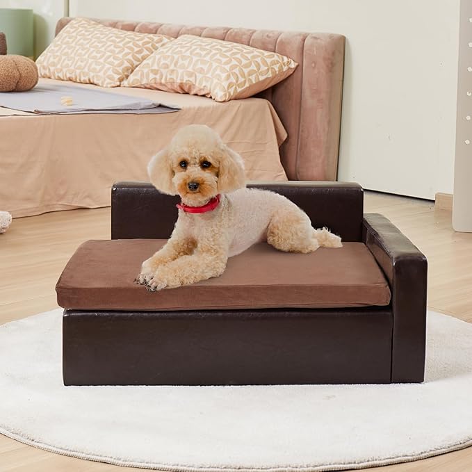 VEVOR Leather Dog Bed for Medium Size Dog, Douch Couch Pet Sofa for Puppy and Cats, Washable Pet Couch and Chair, 50lbs Load Capacity, Black