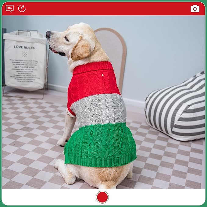 EXPAWLORER Dog Sweater - Large Dogs Fall Sweaters for Girls Boys,Classic Turtleneck Knitwear Dog Clothes for Cold Weather, Cable Knit Dogs Outfit,Coat,Pet Apparel Gift(Red&Green,L/XL)