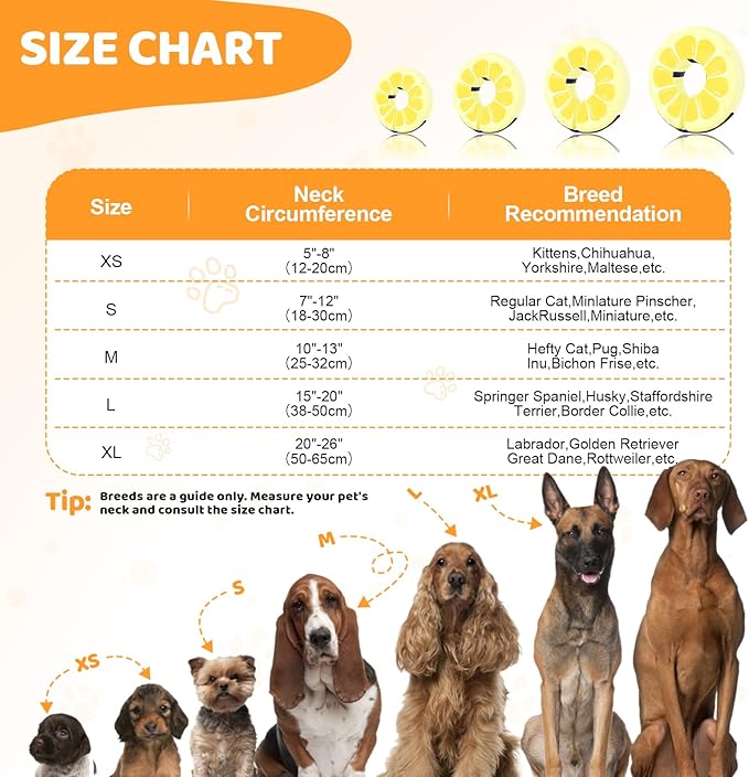 Adjustable Inflatable Dog Cone Collar for Surgery Recovery, Soft Cone for Dogs & Cats, Portable & Washable Dog Donut Collar, Large Cat Cone E Collar (Yellow XL)