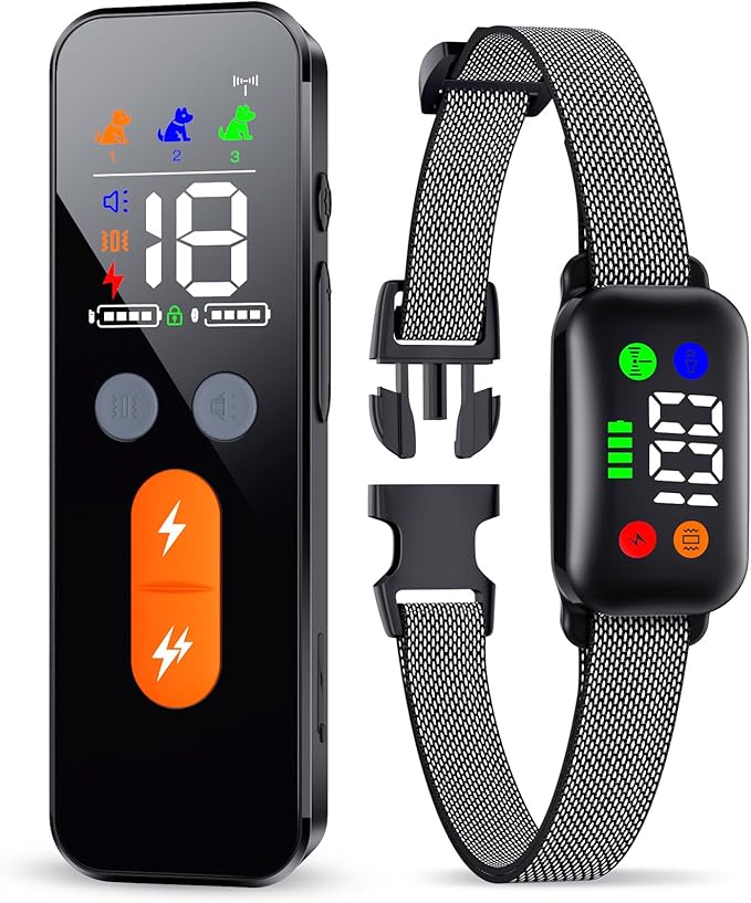 Dog Training Collar, Dog Shock Collar with Remote Control for Medium Large Dogs 40-120lbs, IP68 Waterproof Shock Collar for Dogs with Beep Vibration Static & Safety Lock