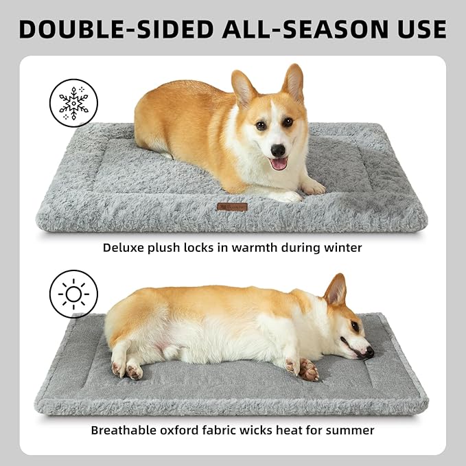 Fluffy Reversible Dog Bed Mat - Ultra Soft & Machine Washable Dog Crate Pad fit for Metal Kennel, Cozy Sleeping Mat, 29" x 18", Light Gray