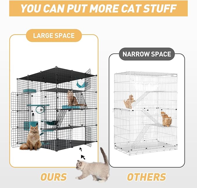 Large Cat Cage Enclosure Indoor DIY Cat Playpen Pet Home Small Animal House Detachable Metal Wire Kennels Crate Large Exercise Place Ideal for 1-4 Cat (Black, 41.3" Lx41.3 Wx55 H, 1)