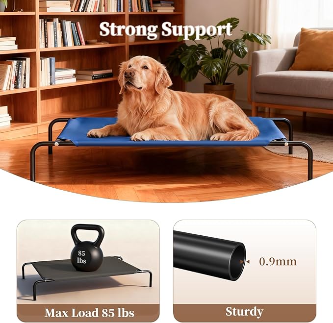 Elevated Dog Bed for Large Dogs,Raised Dog Cots,Indoor & Outdoor Cooling Waterproof Pet Hammock with Washable Breathable Mesh,Blue 42in