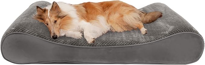 Furhaven Cooling Gel Dog Bed for Large Dogs w/ Removable Washable Cover, For Dogs Up to 150 lbs - Minky Plush & Velvet Luxe Lounger Contour Mattress - Gray, Jumbo Plus/XXL