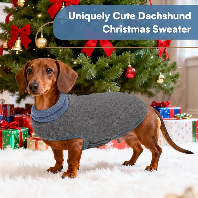 Queenmore Dog Sweater, Soft Fleece Vest Pullover Dog Jacket with Elastic Stretchable, Warm Winter Dog Coats Cold Weather Doggy Dachshund Sweaters for Small Dogs Cats Boy or Girl (Grey, L)