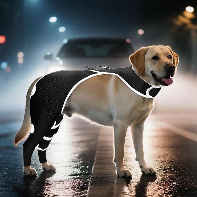Dog Hind Leg Sleeve to Stop Licking – Breathable Rear Leg Brace with Back Buckle for Wound Protection, Reflective Recovery Sleeve, Cone Alternative – Size XS