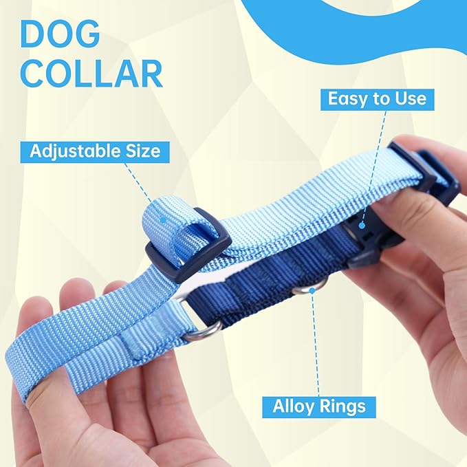 No Pull Dog Harness Leash and Collar Set, Adjustable Dogs Vest with Reflective Strip Soft Handle for Small Medium Large Sized Dog Blue