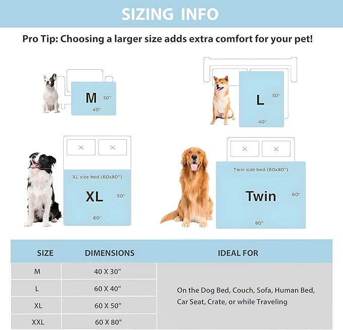 Cooling Blanket for Dogs - Q-MAX>0.4 Waterproof Pet Throw Blanket Bed Cover, Non-Slip Dog Blankets for Couch Protector, Washable Furniture Cover for Summer, Blue,50x60