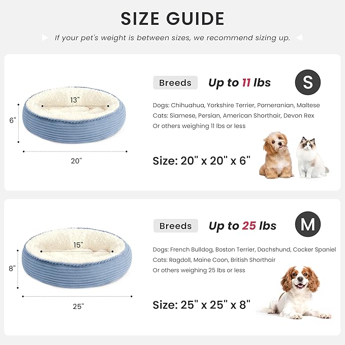 Love's cabin Round Donut Cat and Dog Cushion Bed, 25in Pet Bed for Small or Medium Dogs, Anti-Slip & Water-Resistant Bottom, Soft Durable Fabric Pet Beds, Washable Calming Cat Bed Sky Blue Stripe