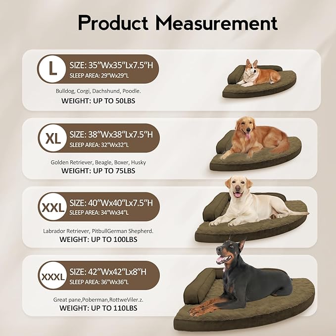 Large Orthopedic Dog Bed with Sides XXL Dog Beds with Removable Washable Cover Non-Slip Waterproof Pet Bed for Extra Large Dogs - Light Coffee XXL