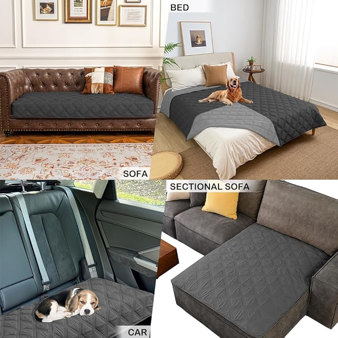 fuguitex Waterproof Dog Blanket Reversible for Small Dogs Resistant Leakproof Washable Couch Cushion Bed Protector Cover for Indoor Furniture Pet Friendly（30"*53",Dark Grey+Grey