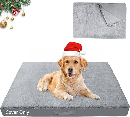 COSHNIBI Dog Bed Covers Replacement Washable,Waterproof Bed Covers Soft Plush Replacement with Zipper & Removable for Dog/Cat 36''Lx27''Wx4''H-Grey