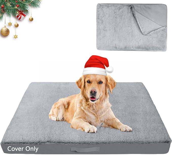 COSHNIBI Dog Bed Covers Replacement Washable,Waterproof Bed Covers Soft Plush Replacement with Zipper & Removable for Dog/Cat 44''Lx32''Wx4''H-Grey