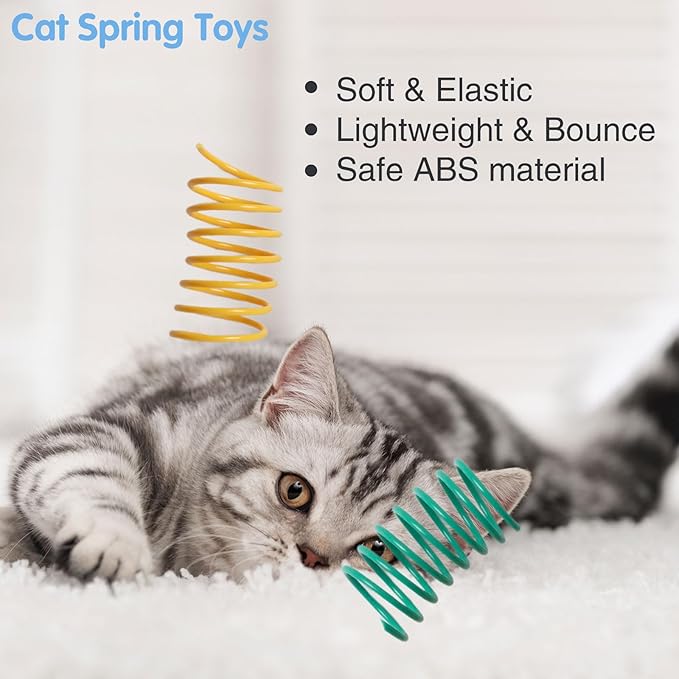 Kitys Fatch 24PCS 12Colors Cat Spring Toys for Indoor Cats, Interactive Coil Springs for Self Play, Durable Heavy Plastic Cat Spiral Spring, Hunting, Biting, Swatting Creative Kitten Toy.