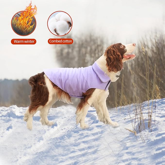Fleece Dog Coat Winter Pet Jacket Reflective for Cold Weather for Large Medium Small Dogs(Purple,L)