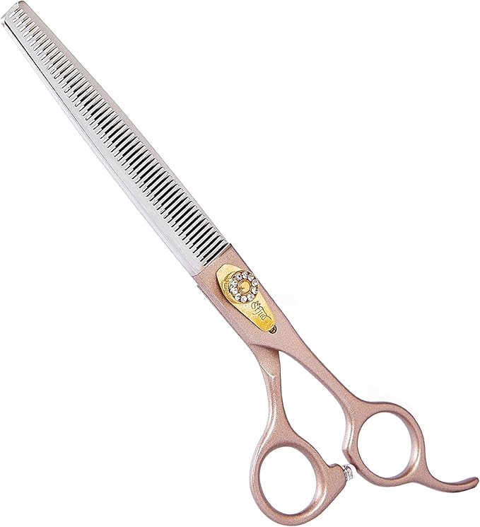Professional Dog Grooming Scissors Rose Gold 440C Stainless Steel Straight Thinning Curved Chunker Shears for Pet Grooming Services Dogs and Cats (Thinning, 7‘’)