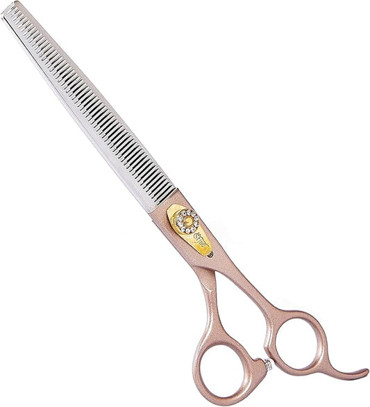 Professional Dog Grooming Scissors Rose Gold 440C Stainless Steel Straight Thinning Curved Chunker Shears for Pet Grooming Services Dogs and Cats (Thinning, 7‘’)
