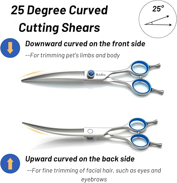 7.5inch Curved Dog Grooming Scissors, VG10 Stainless Steel Sharp Professional Dog Scissors for Grooming, 25° Bend Safety Pet Trimming Shears for Dogs Cats Groomer, with Ergonomic Handle