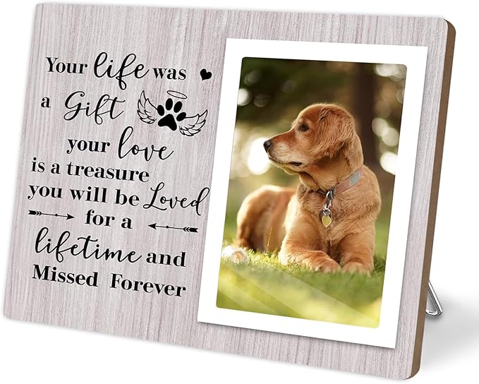Pet Memorial Frame - In Loving Memory of Dogs, Sympathy Gift for Pet Loss, Gray Wooden Frame