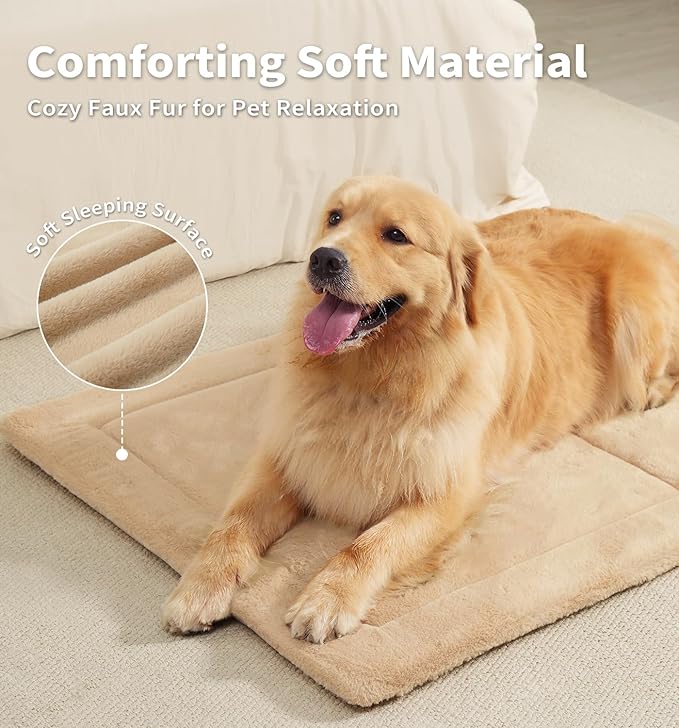 MADE 4 PETS Dog Crate Pad Bed for Small Dogs, Washable & Reversible, Anti-Slip Kennel Mat for Cozy Sleeping, Soft Fluffy Dog Bed for Indoor & Outdoor Use, 24"x18", Khaki