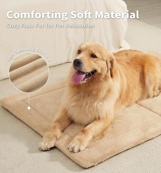 Made4Pets Dog Crate Pad Bed for Medium Dogs, Washable & Reversible, Anti-Slip Kennel Mat for Cozy Sleeping, Soft Fluffy Dog Bed for Indoor & Outdoor Use, 29"x21", Khaki