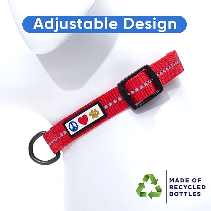 Pawtitas Recycled Dog Collar with Reflective Stitched Puppy Collar Made from Plastic Bottles Collected from Oceans Large Red Chili