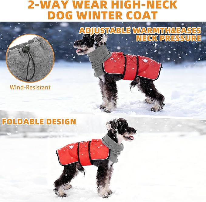 KOOLTAIL Dog Winter Coat for Small Medium Dogs Christmas, Waterproof&Windproof Puppy Jacket with Fleece Lining and High Collar for Cold Weather, Warm Pet Snowsuit Vest Clothes with Leash Hole, Red S