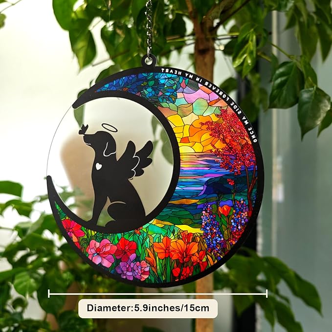 Memorial Picture Fram&Dog Memorial Suncatcher Gift Set, Pet Picture Frame, Sympathy Gifts for Loss of Loved Pet, Bereavement Gifts for Loss of Dog, Remembrance Photo Frame or Memorial Gift, Fits 4x6In Photo(GXK01)